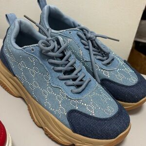 Stylish Blue Denim Sneakers with Rhinestones